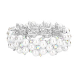 Pearl Flower Cluster Link Stretch Bracelet - Madeline Love - Flyclothing LLC
