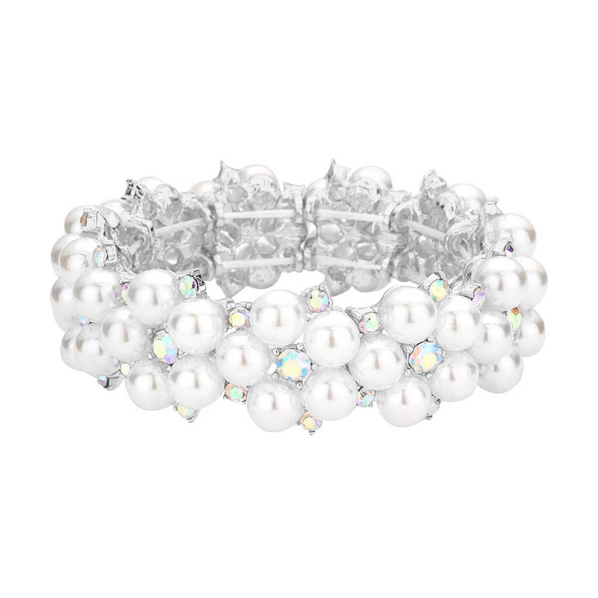 Pearl Flower Cluster Link Stretch Bracelet - Madeline Love - Flyclothing LLC