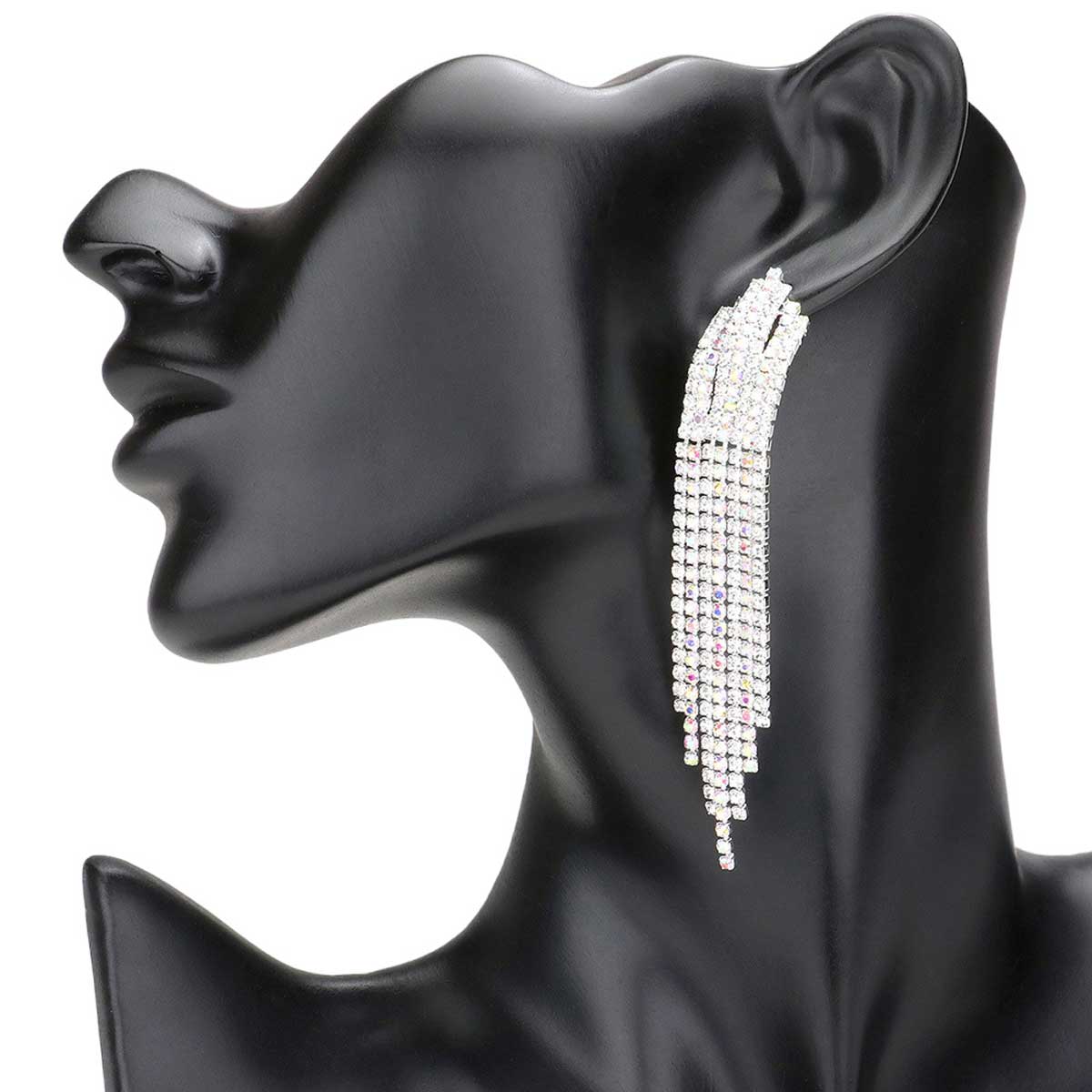 Rhinestone Fringe Dangle Evening Earrings - Madeline Love - Flyclothing LLC