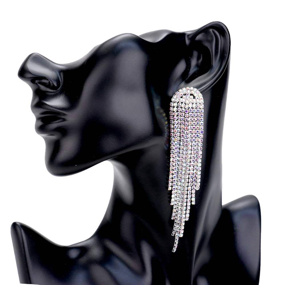 Rhinestone Fringe Drop Evening Earrings - Madeline Love - Flyclothing LLC