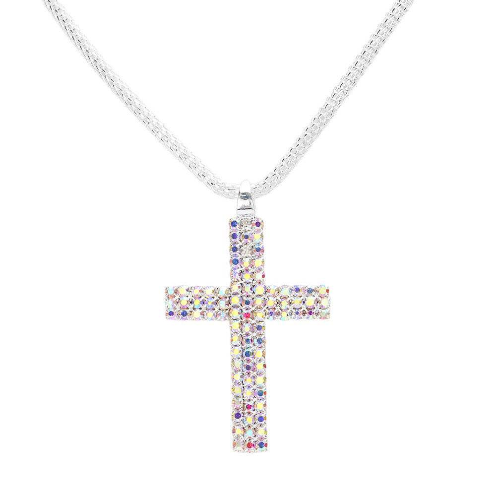 Rhinestone Paved Cross Pendant Jewelry Set - Madeline Love - Flyclothing LLC
