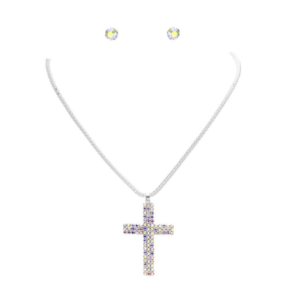 Rhinestone Paved Cross Pendant Jewelry Set - Madeline Love - Flyclothing LLC