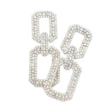 Rhinestone Paved Open Square Link Evening Earrings - Madeline Love - Flyclothing LLC