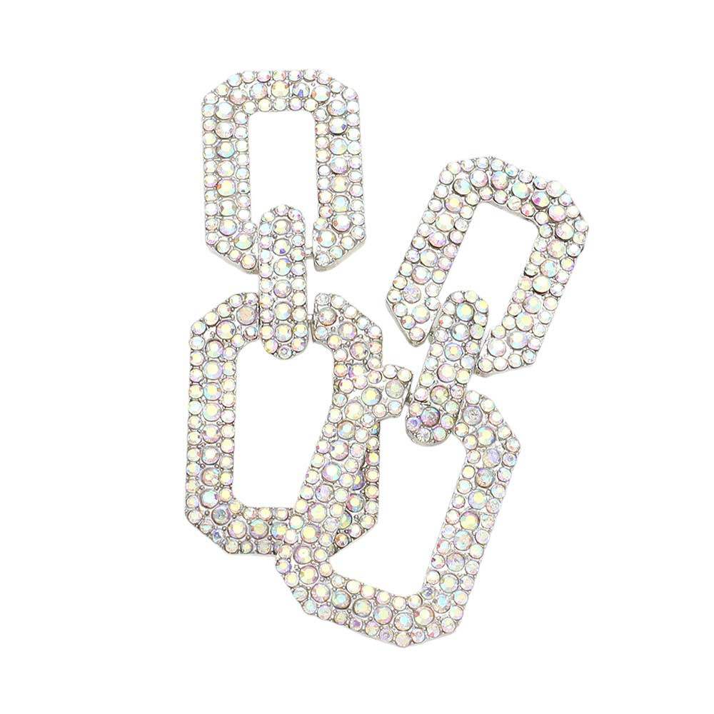 Rhinestone Paved Open Square Link Evening Earrings - Madeline Love - Flyclothing LLC