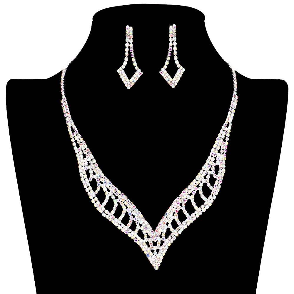Rhinestone Paved V Shaped Jewelry Set - Madeline Love - Flyclothing LLC