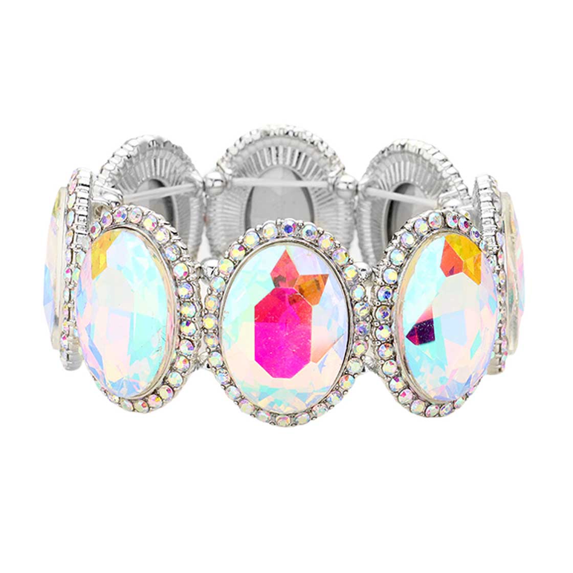 Rhinestone Trim Oval Crystal Stretch Evening Bracelet - Madeline Love - Flyclothing LLC