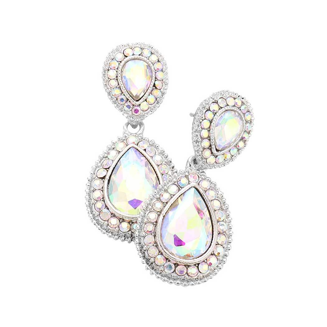 Rhinestone Trim Teardrop Evening Earrings - Madeline Love - Flyclothing LLC