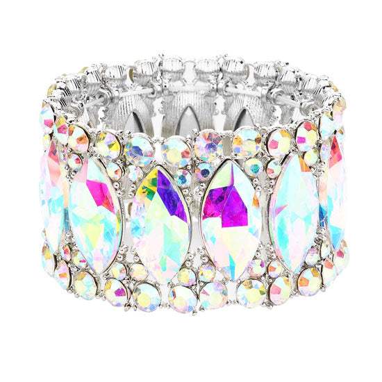 Round Marquise Stone Cluster Stretch Evening Bracelet - Madeline Love - Flyclothing LLC