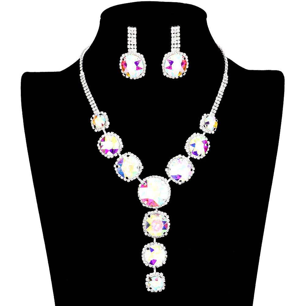 Round Stone Accented Evening Necklace Earring Set - Madeline Love - Flyclothing LLC