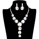 Round Stone Accented Evening Necklace Earring Set - Madeline Love - Flyclothing LLC