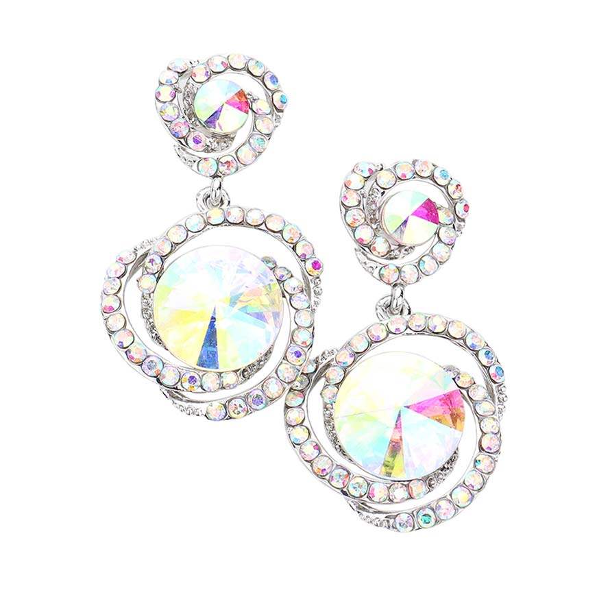 Round Stone Accented Link Dangle Evening Earrings - Madeline Love - Flyclothing LLC