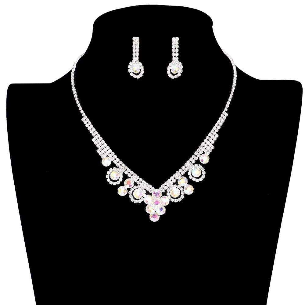 Round Stone Flower Accented Rhinestone Pave Necklace - Madeline Love - Flyclothing LLC