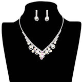 Round Stone Flower Accented Rhinestone Pave Necklace - Madeline Love - Flyclothing LLC