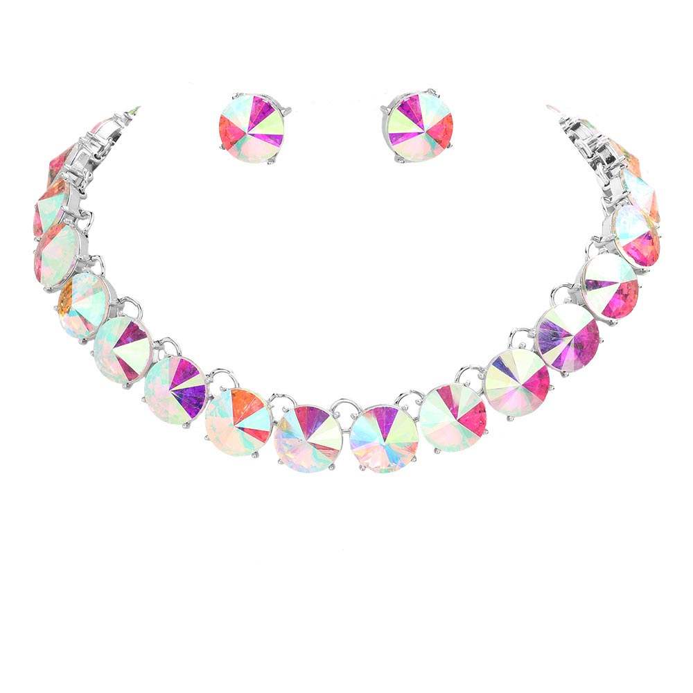 Round Stone Link Evening Necklace Earring Set - Madeline Love - Flyclothing LLC