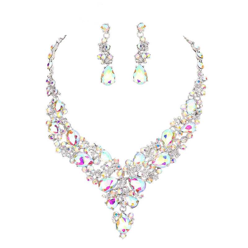 Round Teardrop Stone Accented Evening Necklace - Madeline Love - Flyclothing LLC
