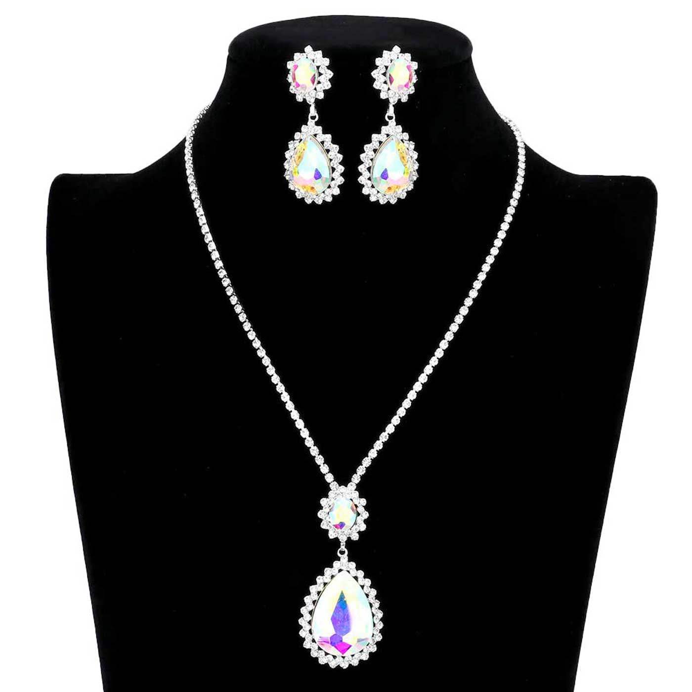 Teardrop Accented Rhinestone Necklace - Madeline Love - Flyclothing LLC