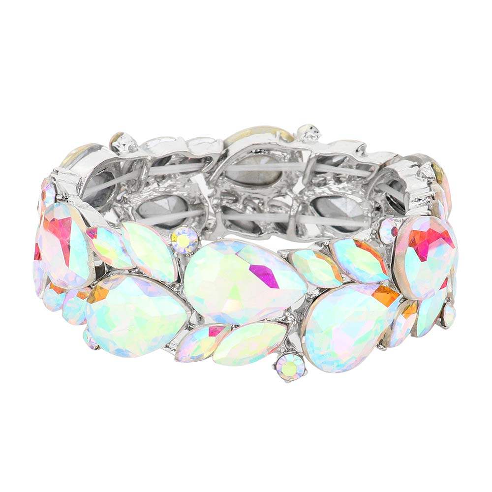 Teardrop Cluster Marquise Stone Stretch Evening Bracelet - Madeline Love - Flyclothing LLC