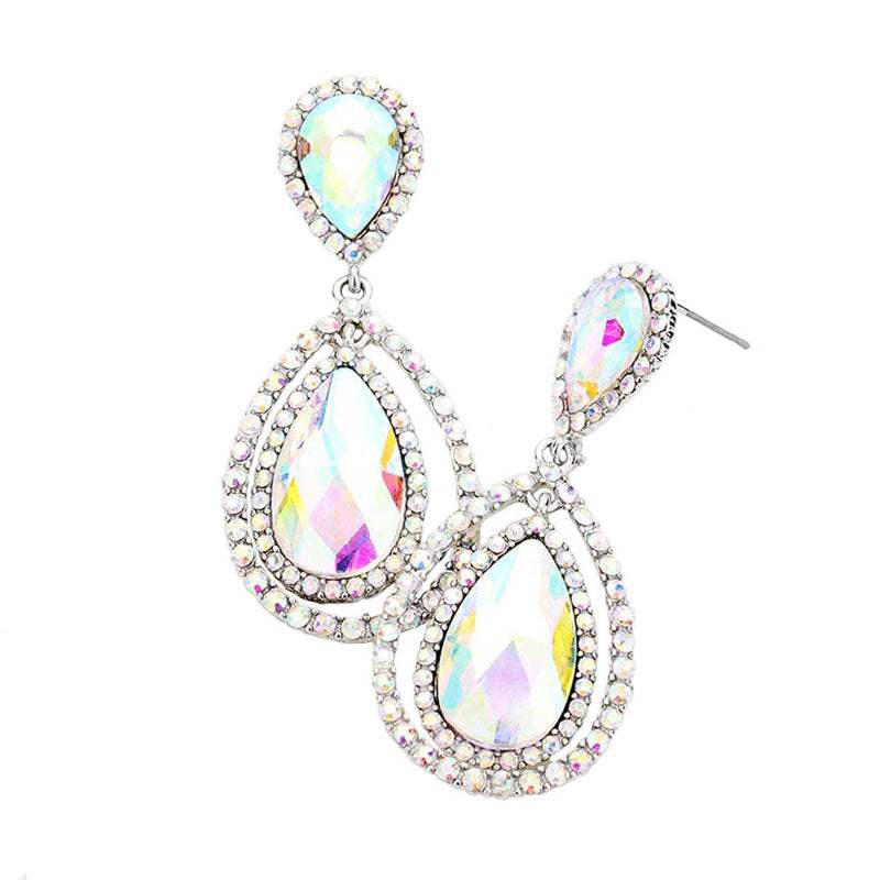 Teardrop Crystal Rhinestone Dangle Evening Earrings - Madeline Love - Flyclothing LLC