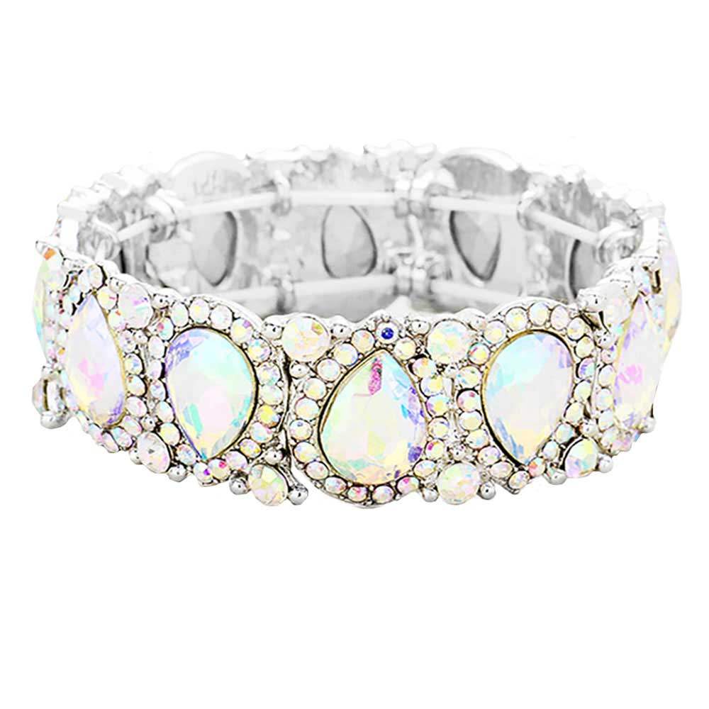 Teardrop Rhinestone Trim Stretch Evening Bracelet - Madeline Love - Flyclothing LLC
