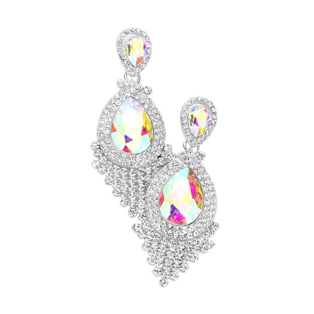 Teardrop Stone Accented Dangle Evening Earrings - Madeline Love - Flyclothing LLC