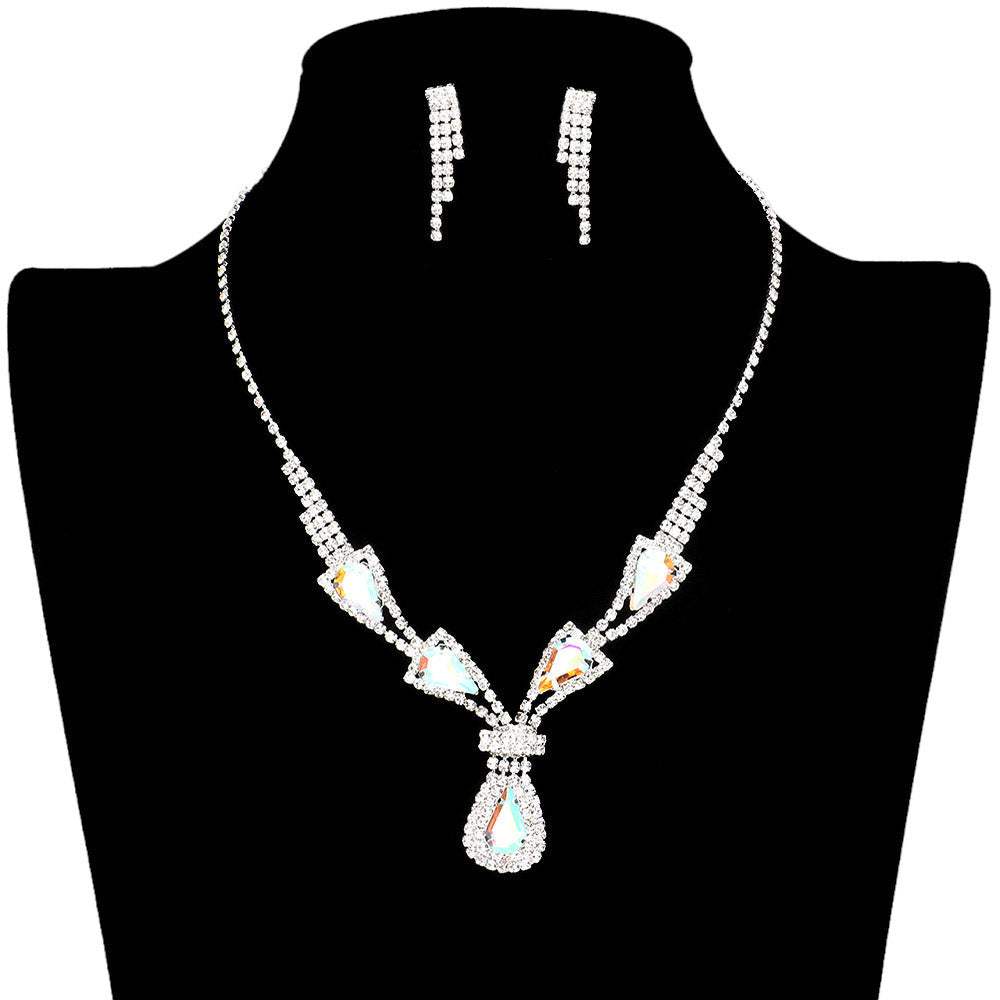 Teardrop Stone Accented Rhinestone Jewelry Set - Madeline Love - Flyclothing LLC