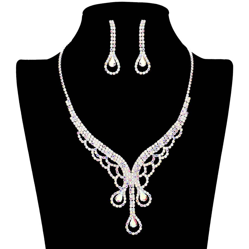 Teardrop Stone Accented Rhinestone Jewelry Set - Madeline Love - Flyclothing LLC