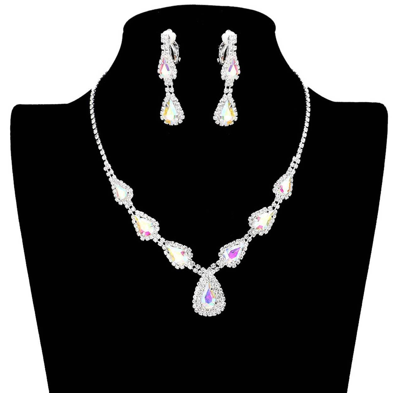 Teardrop Stone Accented Rhinestone Pave Necklace - Madeline Love - Flyclothing LLC