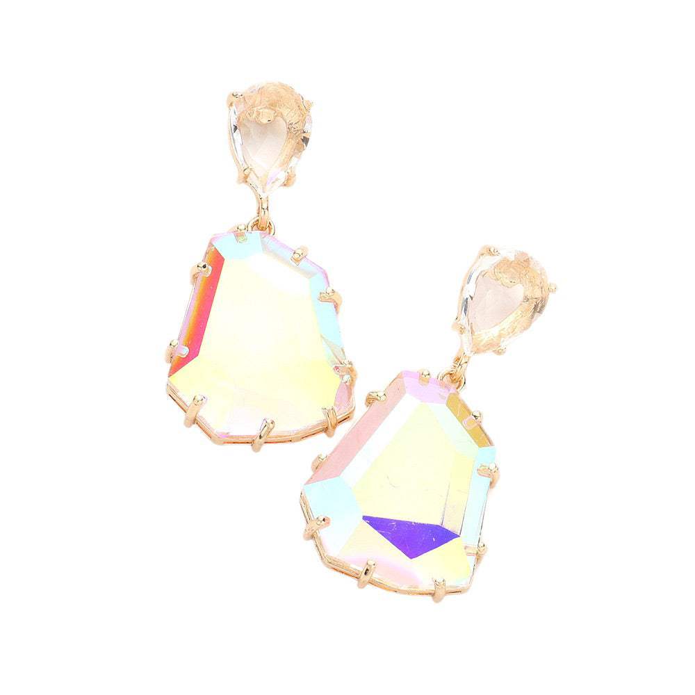 Teardrop Angled Stone Link Dangle Evening Earrings - Madeline Love - Flyclothing LLC