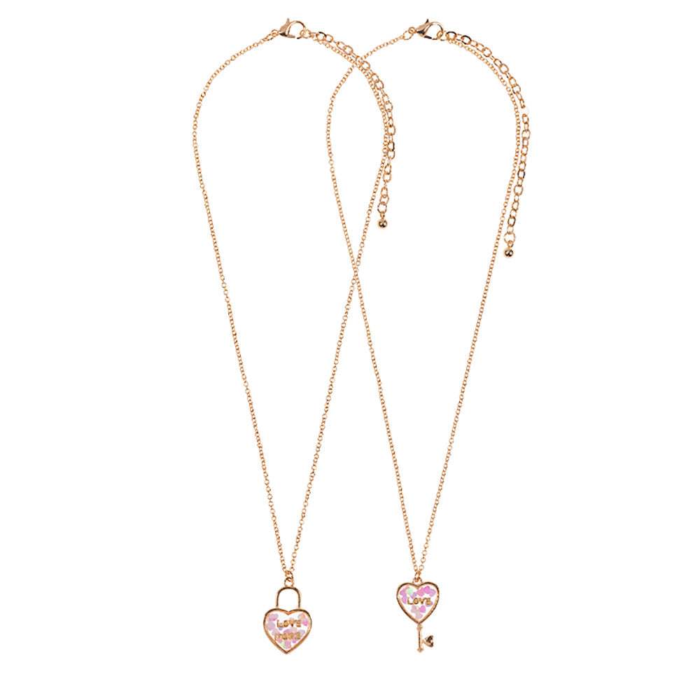 2PCS - Love & Love More BFF Heart Lock Key Necklace Set Jewelry Set - Madeline Love - Flyclothing LLC