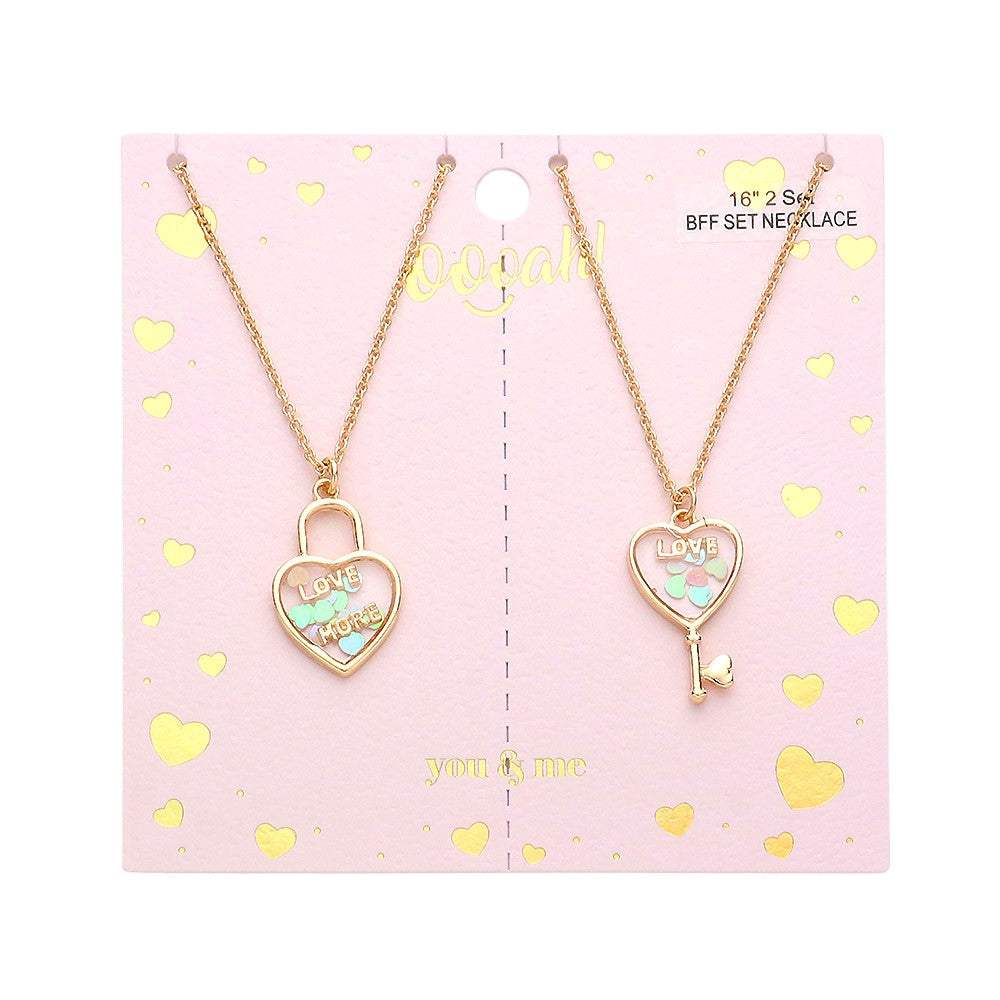 2PCS - Love & Love More BFF Heart Lock Key Necklace Set Jewelry Set - Madeline Love - Flyclothing LLC
