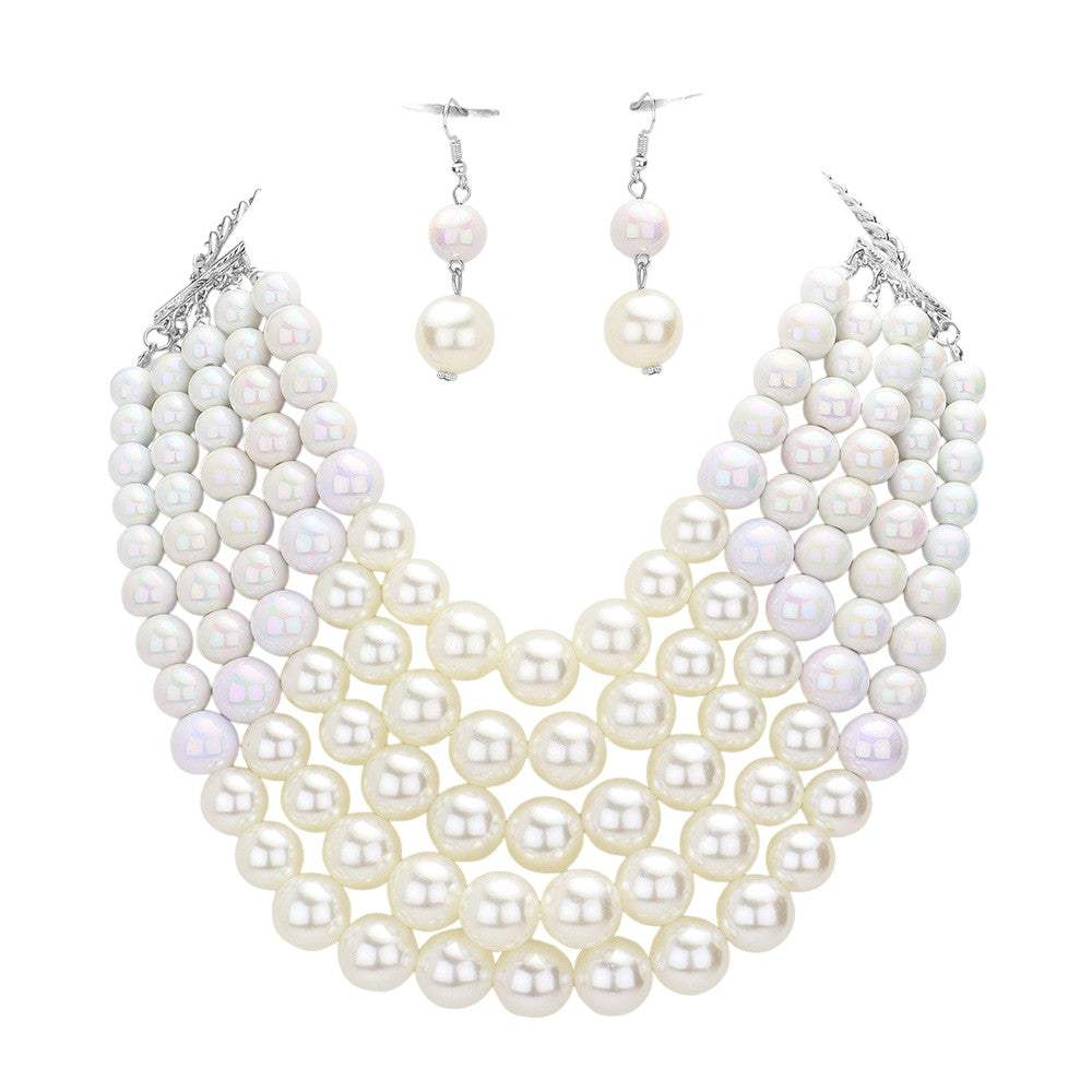 Chunky Multi Strand Pearl Bib Necklace - Madeline Love - Flyclothing LLC