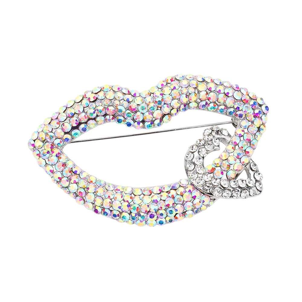 Rhinestone Lip Heart Pin Brooch - Madeline Love - Flyclothing LLC