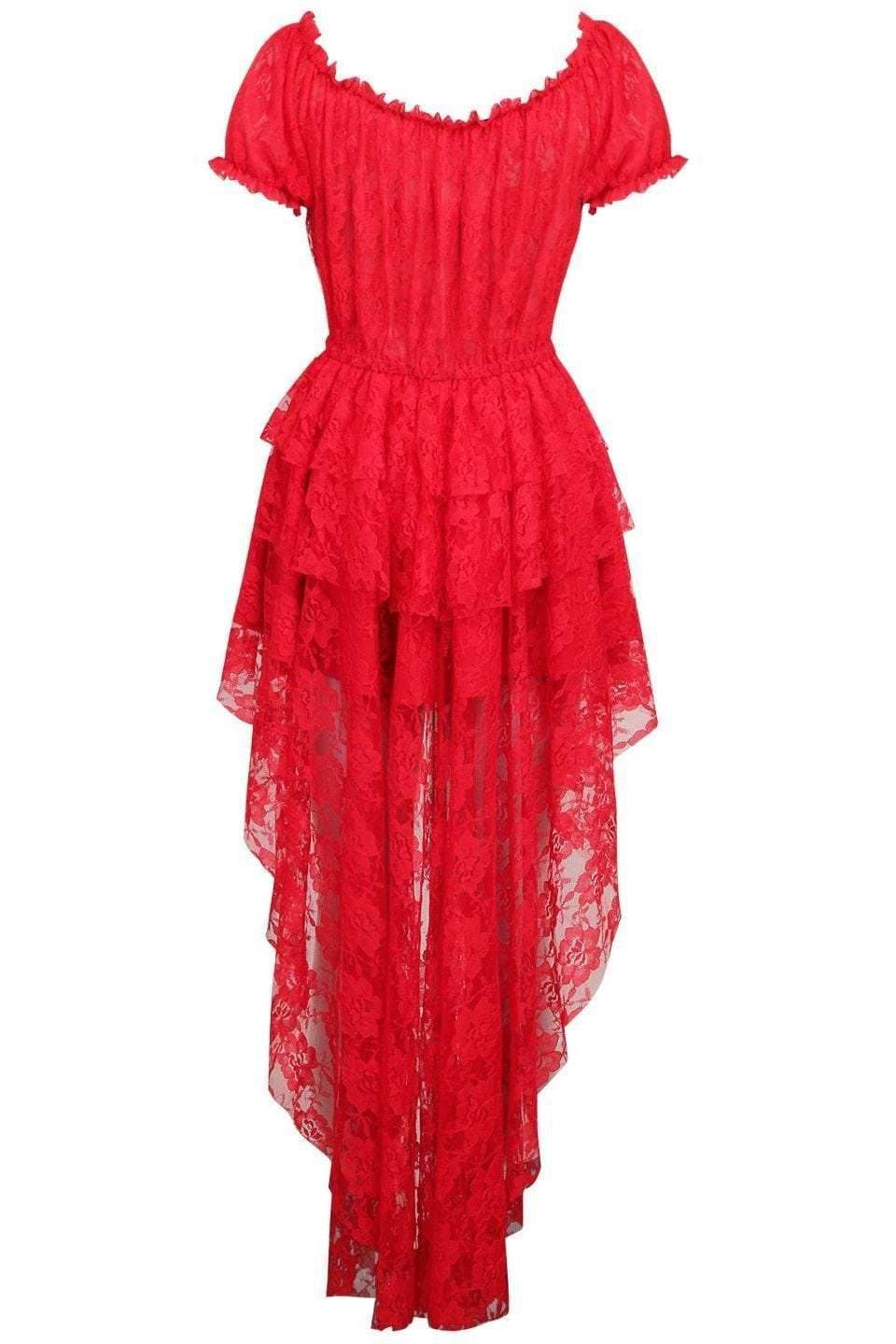 Daisy Corsets Red High Low Lace Dress - Daisy Corsets - Flyclothing LLC
