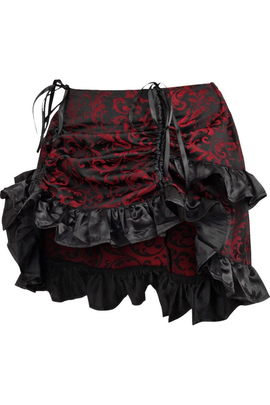 Daisy Corsets Red/Black Brocade Ruched Bustle Skirt - Daisy Corsets