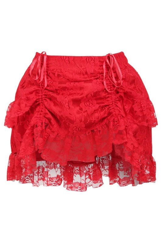 Daisy Corsets Red Lace Ruched Bustle Skirt - Daisy Corsets - Flyclothing LLC