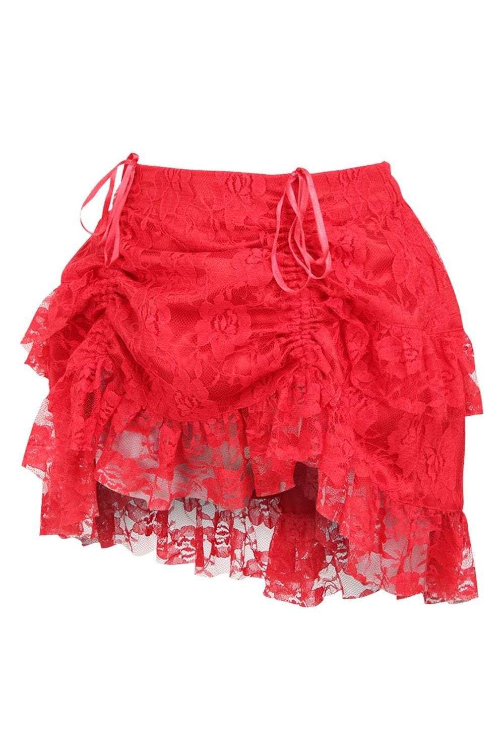 Daisy Corsets Red Lace Ruched Bustle Skirt - Daisy Corsets - Flyclothing LLC