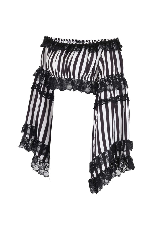 Daisy Corsets Black/White Striped Smocked Flare Sleeve Peasant Top - Daisy Corsets