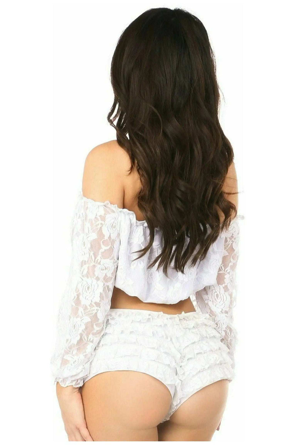 Daisy Corsets White Lined Lace Long Sleeve Peasant Top - Daisy Corsets - Flyclothing LLC