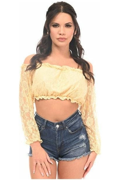 Daisy Corsets Cream Lined Lace Long Sleeve Peasant Top - Daisy Corsets