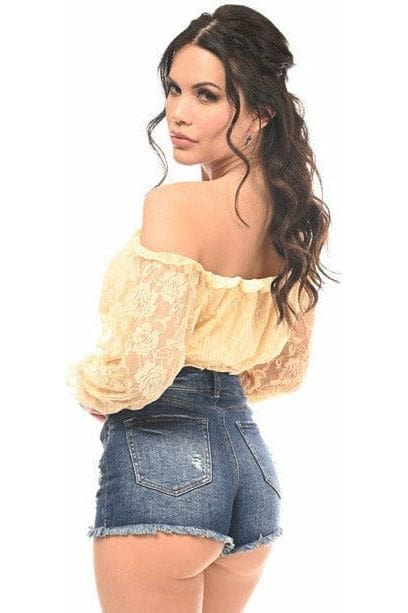 Daisy Corsets Cream Lined Lace Long Sleeve Peasant Top - Daisy Corsets
