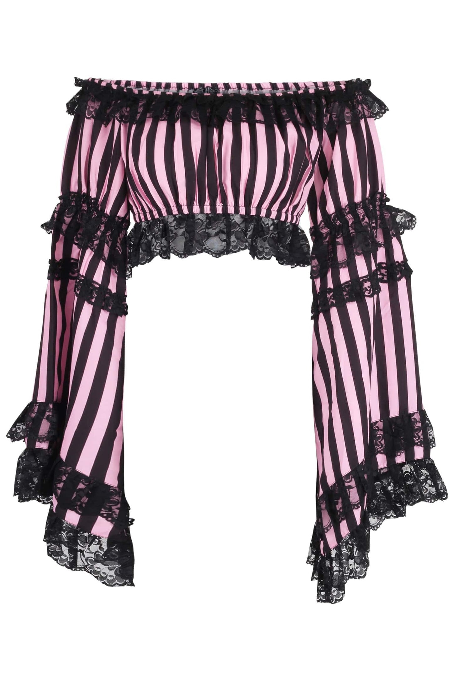 Daisy Corsets Black/Pink Striped Smocked Flare Sleeve Peasant Top - Daisy Corsets - Flyclothing LLC