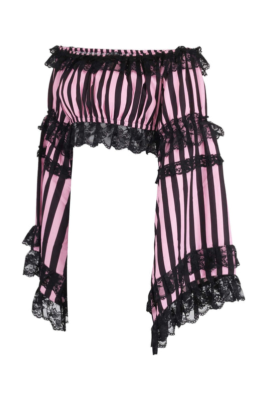 Daisy Corsets Black/Pink Striped Smocked Flare Sleeve Peasant Top - Daisy Corsets