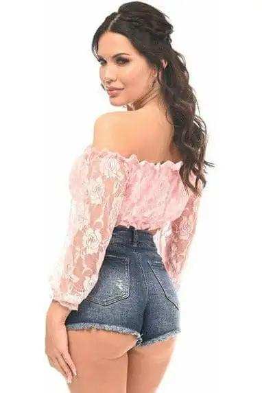 Daisy Corsets Baby Pink Lined Lace Long Sleeve Peasant Top - Daisy Corsets - Flyclothing LLC