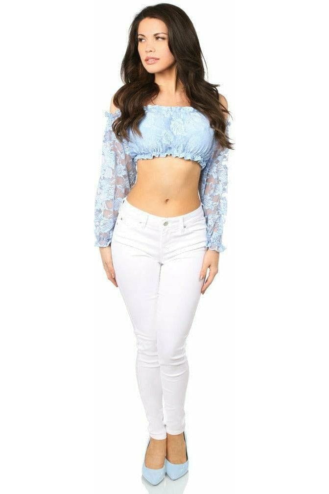 Daisy Corsets Lt Blue Lined Lace Long Sleeve Peasant Top - Daisy Corsets