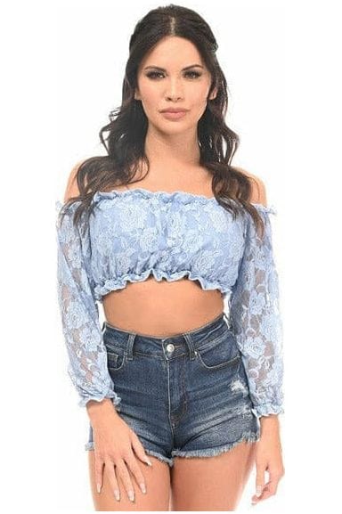 Daisy Corsets Lt Blue Lined Lace Long Sleeve Peasant Top - Daisy Corsets