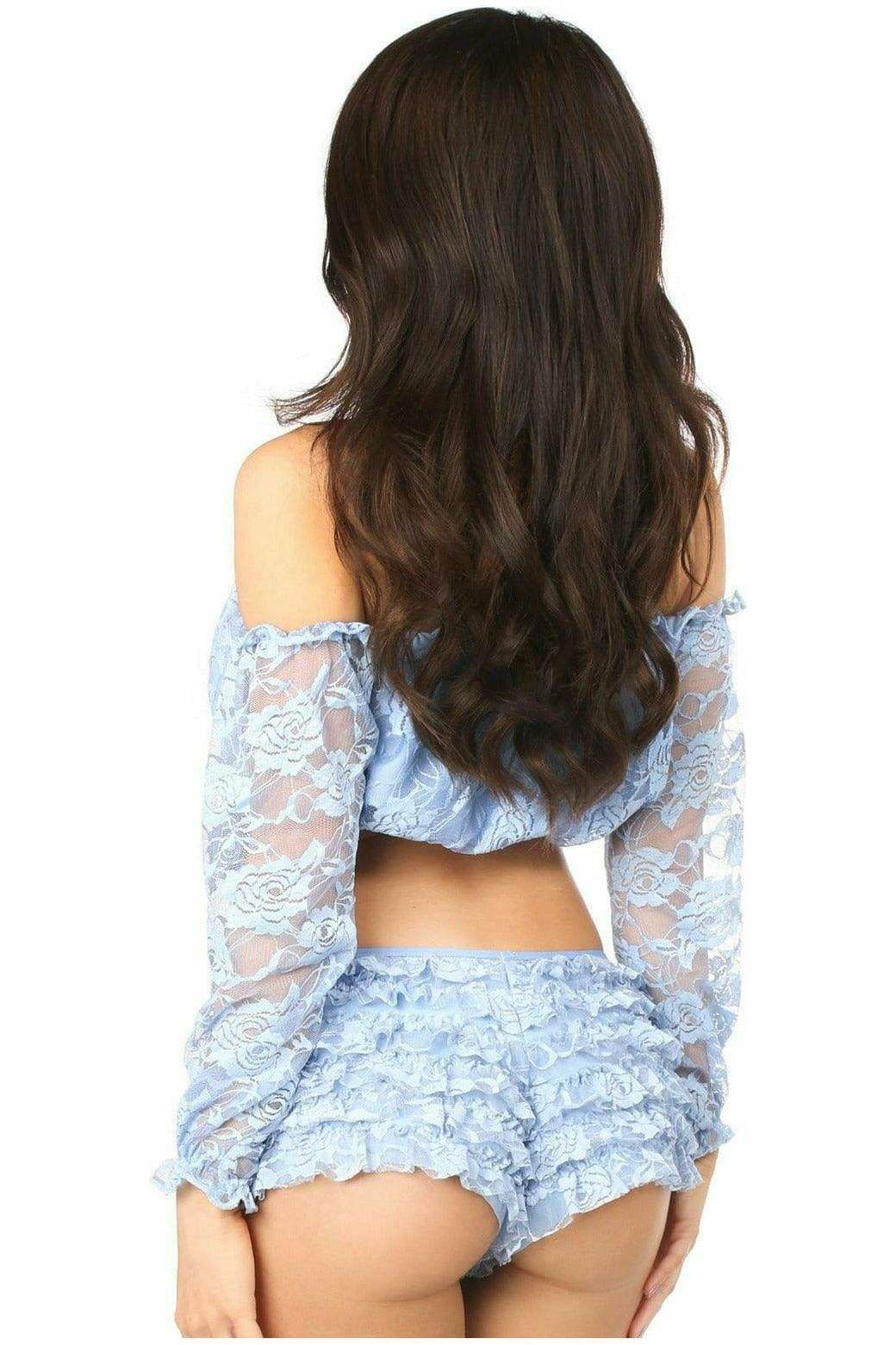 Daisy Corsets Lt Blue Lined Lace Long Sleeve Peasant Top - Daisy Corsets - Flyclothing LLC