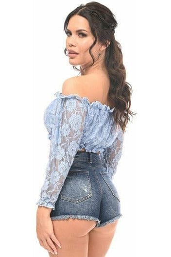 Daisy Corsets Lt Blue Lined Lace Long Sleeve Peasant Top - Daisy Corsets