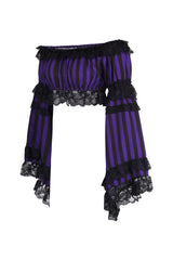 Daisy Corsets Black/Purple Striped Smocked Flare Sleeve Peasant Top - Daisy Corsets - Flyclothing LLC