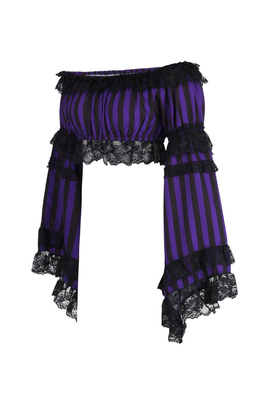 Daisy Corsets Black/Purple Striped Smocked Flare Sleeve Peasant Top - Daisy Corsets