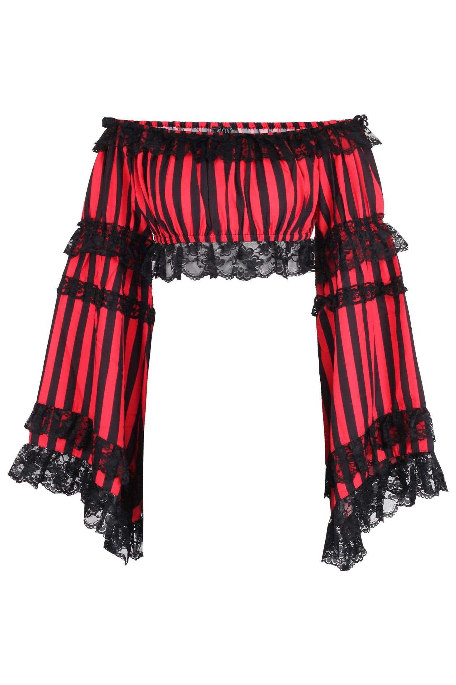 Daisy Corsets Black/Red Striped Smocked Flare Sleeve Peasant Top - Daisy Corsets - Flyclothing LLC